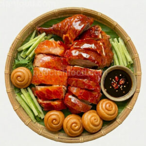 Combo vịt quay da giòn nửa con và bánh bao Ngọc Lan với da giòn rụm và bánh bao mềm xốp